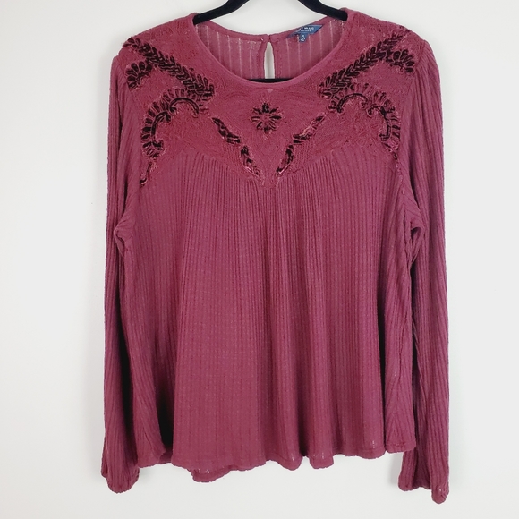 Lucky Brand Tops - Lucky Brand Maroon Loose Fit Long Sleeve Top
